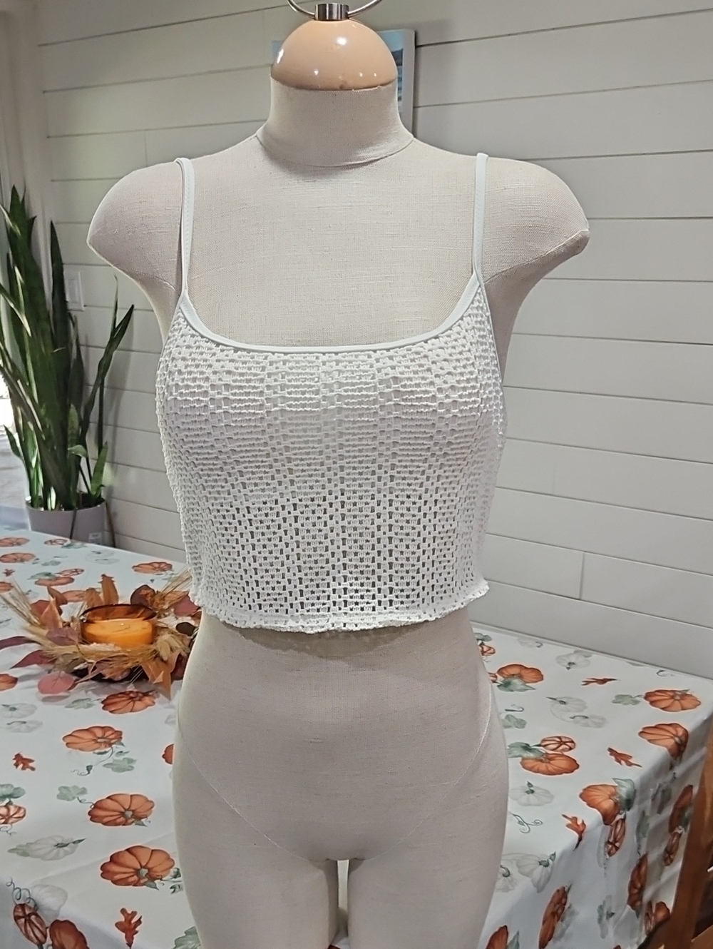Aerie White Crochet Crop Camisole Swim Sz Xl Nwt